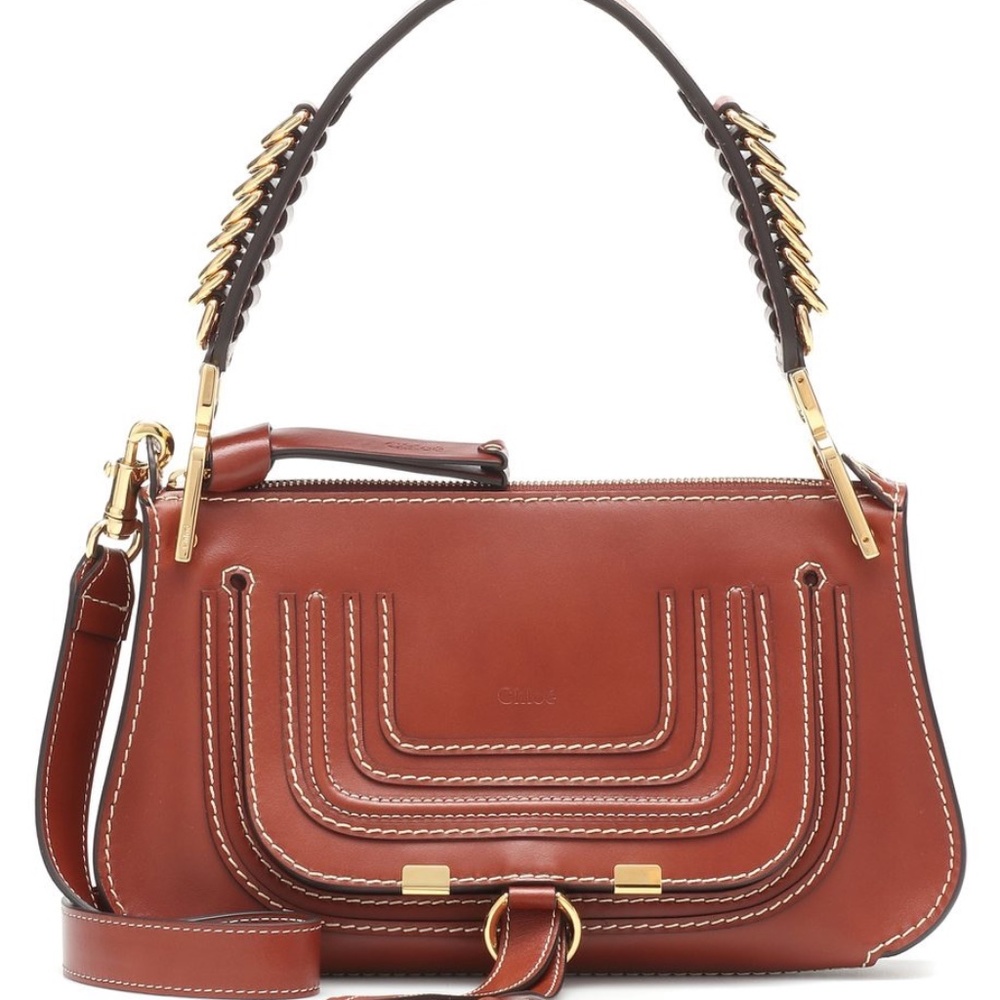 Chloe Marcie Baguette Bag Leather Sepia Brown